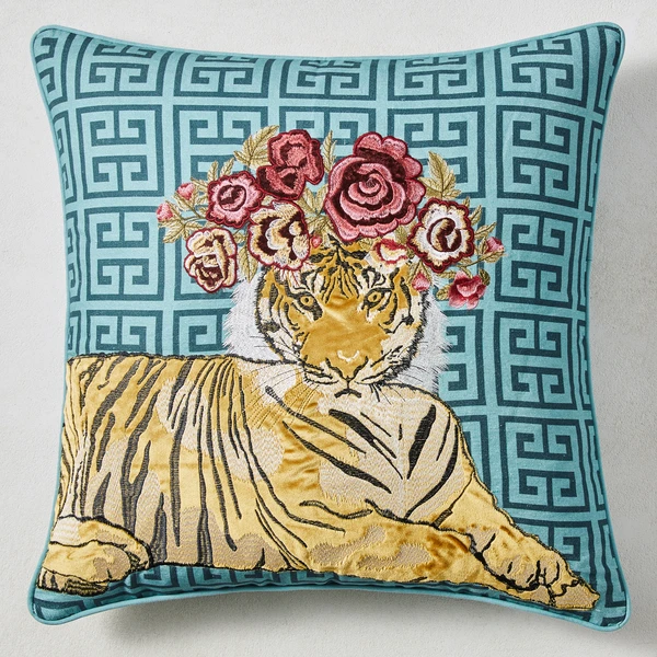 Jungle Queen Pillow 22" - Cerulean