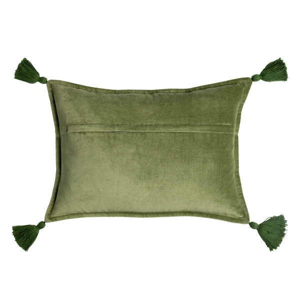 Velvet Tassle Lumbar Pillow - Olive - Image 2