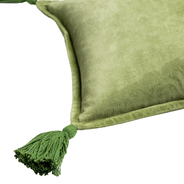 Velvet Tassle Lumbar Pillow - Olive - Image 4