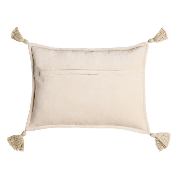 Velvet Tassle Lumbar Pillow - Light Beige - Image 2