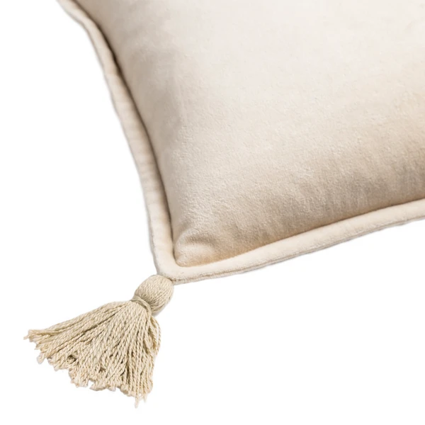 Velvet Tassle Lumbar Pillow - Light Beige - Image 4